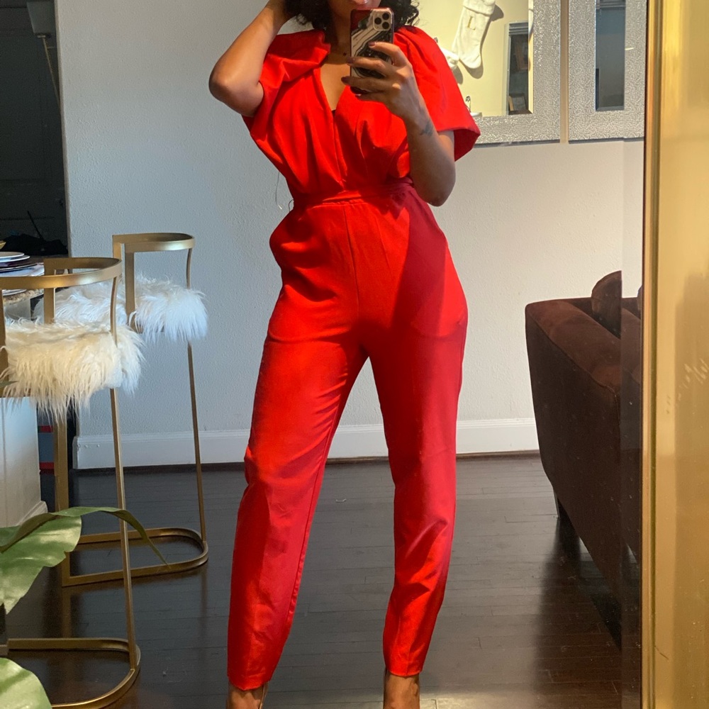 Red NY&C Puff Sleeve Jumpsuit
